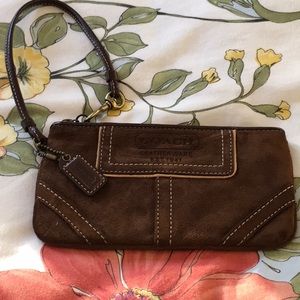 Coach brown suede wristlet.  Authentic